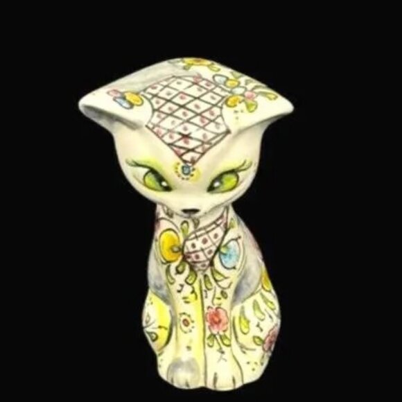 Vintage Italy Artisan Hand Painted Porcelain Cat Figurine Statue Signed - Picture 4 of 10